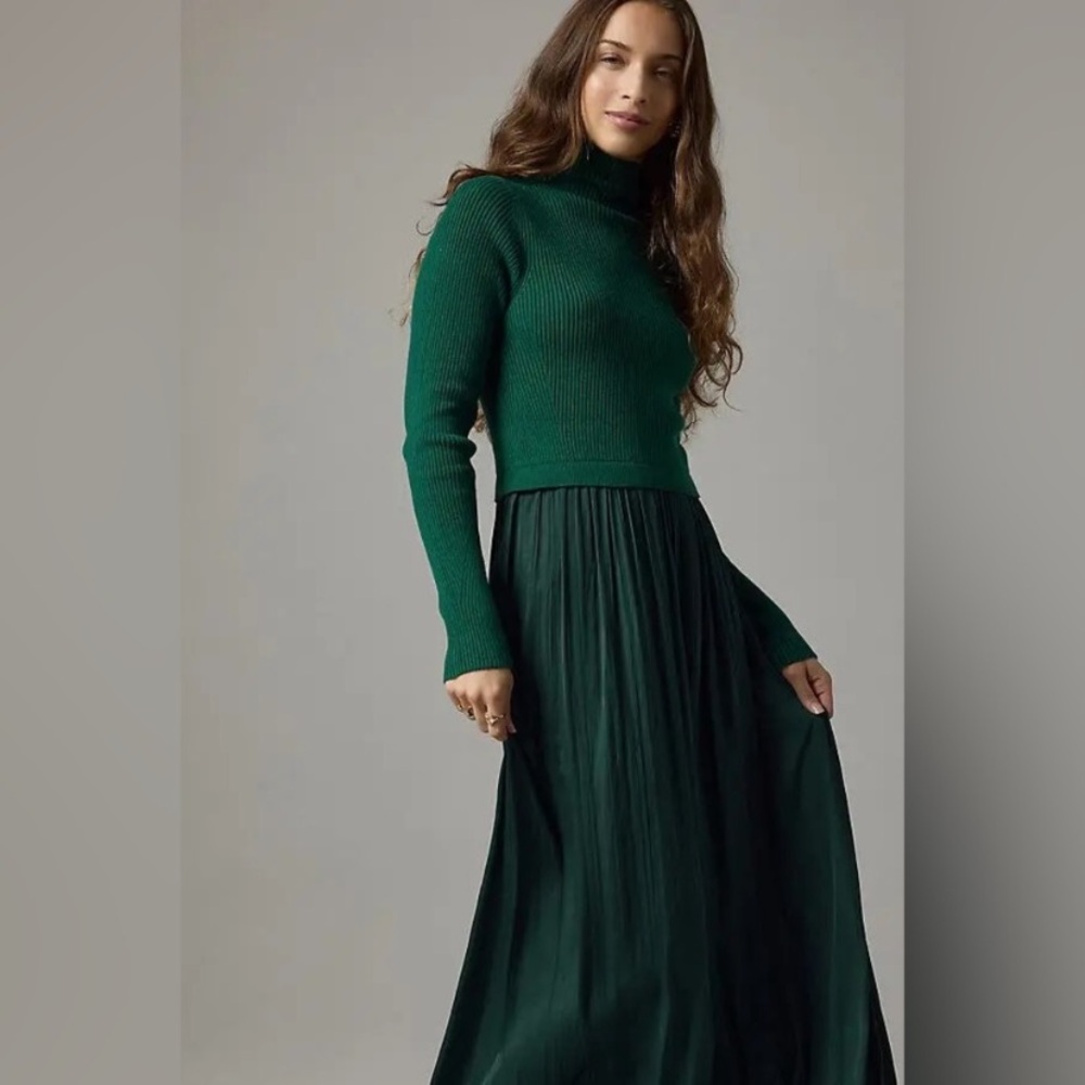 ANTHROPOLOGIE long sleeve Thea Twofer sweater maxi dress green